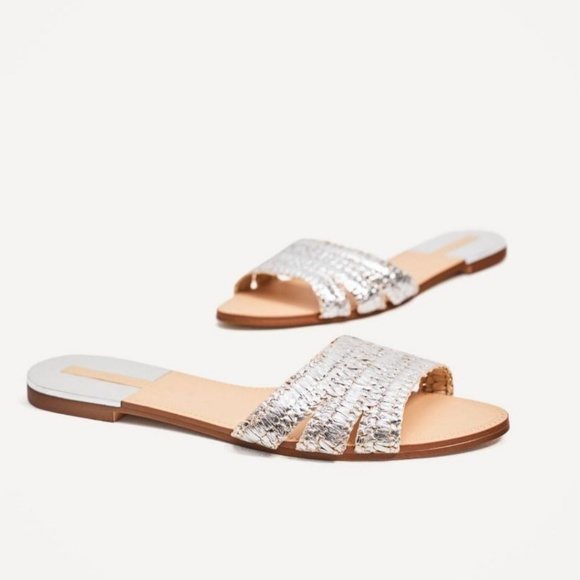 Zara Shoes - Zara Silver Toned Raffia Sandals